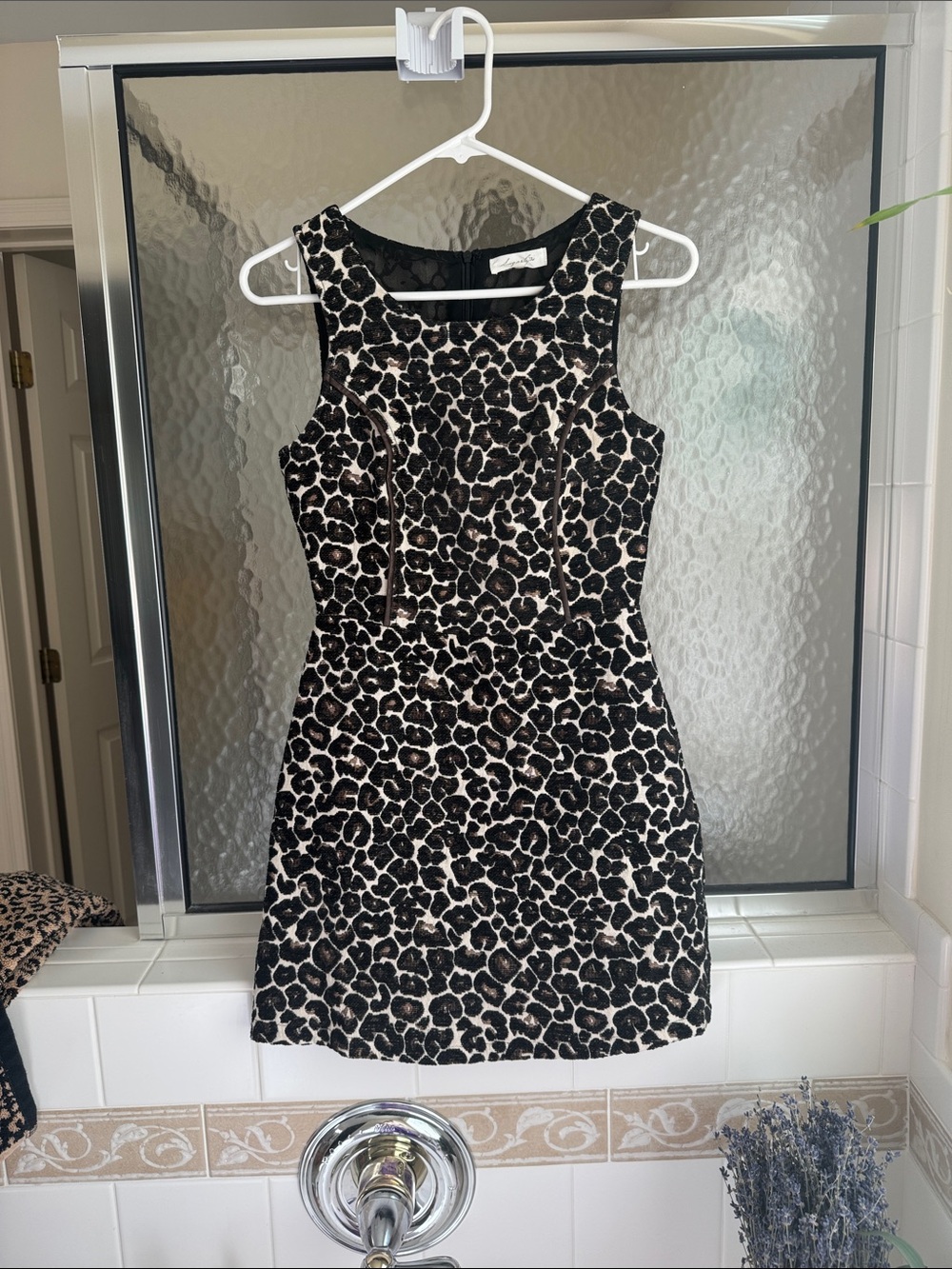 Sleeveless Black and Cream Leopard Print Dress